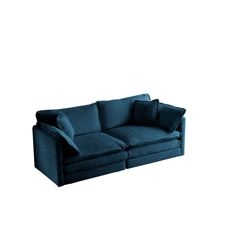 Canapé moderne - chenille bleue, 2 avec 4 coussins, structure en bois robuste, tissu d'ameublement en chenille confortable et respirant pour la maison, solide, doux et confortable