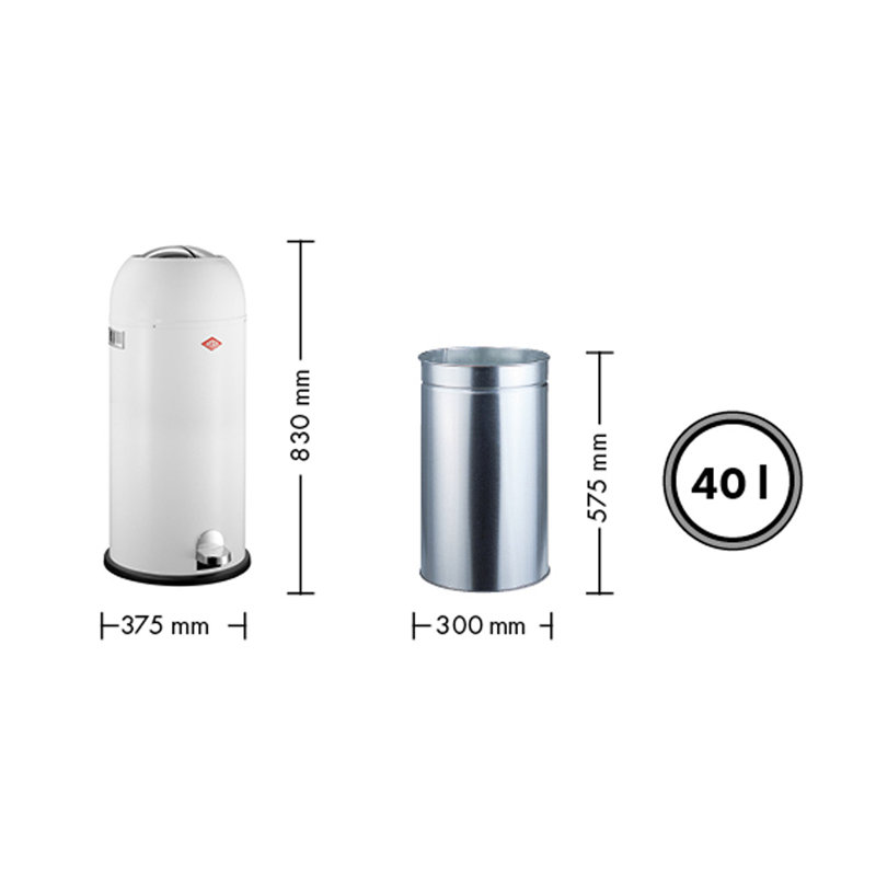 Waste Collector Kickmaster Maxi 40 Litre Step on Rubbish Bin, Nickel Silver