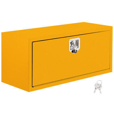 Boîte à outils jaune pour dessous de caisse en acier - serrure à poignée en T avec double porte à tringle hydraulique, coffre utilitaire imperméable et résistant aux intempéries pour le rangement à plat (36 x 14 x 16 po, jaune)