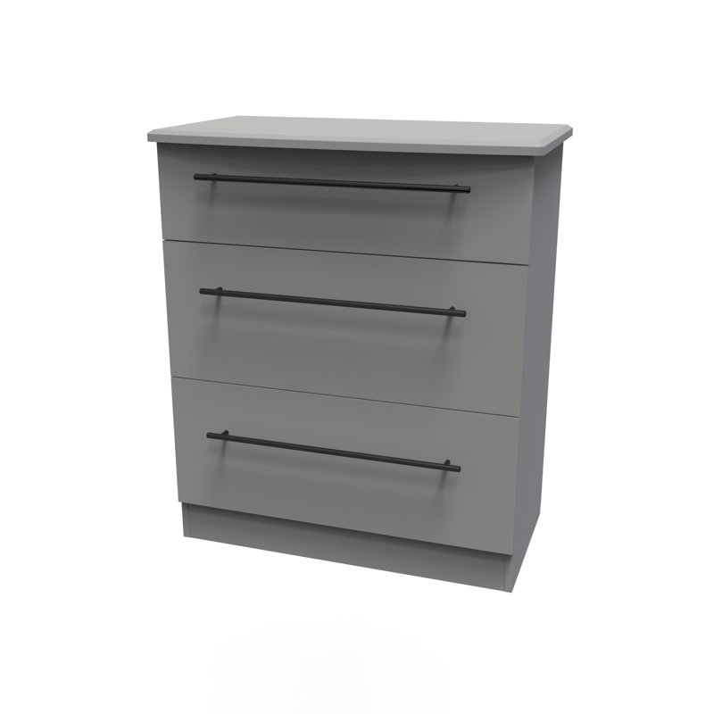 Fully Assembled Malicia 3 Drawer 76.5Cm W Chest of Drawers, Dusk Grey