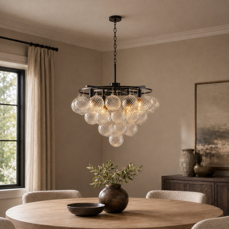 14.6" W 8-Light Transitional Open-Cage Semi-Flush Mount Ceiling Light in Dark Bronze