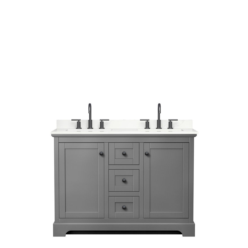 Avery 48'' Double Bathroom Vanity with Quartz Top, Dark Gray, Giotto Quartz, Matte Black