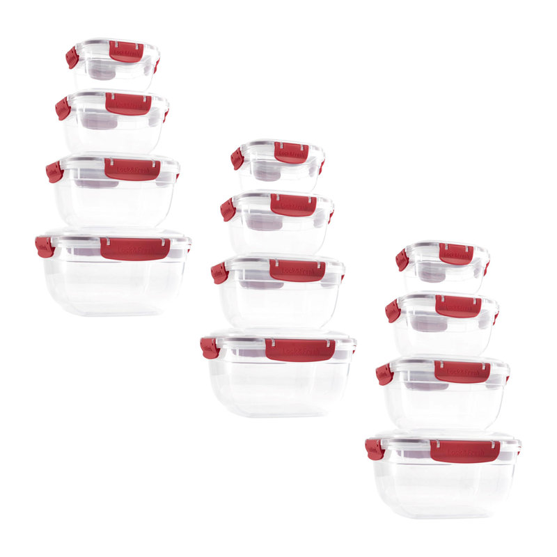  Contenant alimentaire en plastique hermétique, ensemble de 4 bols transparents scellés avec couvercles, sans BPA, rectangulaire, rouge, paquet de 3