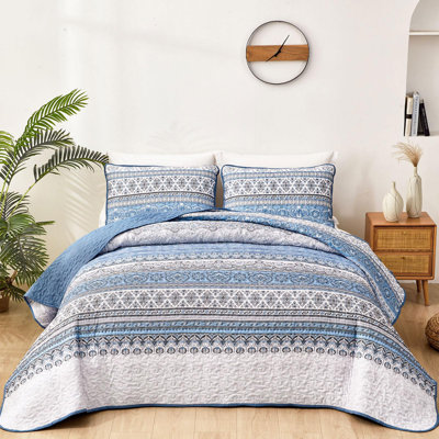 Set of 3 Boho Bohemian Quilt Set Lightweight Reversible Microfiber Bedspread Coverlet All Season Bed Decor