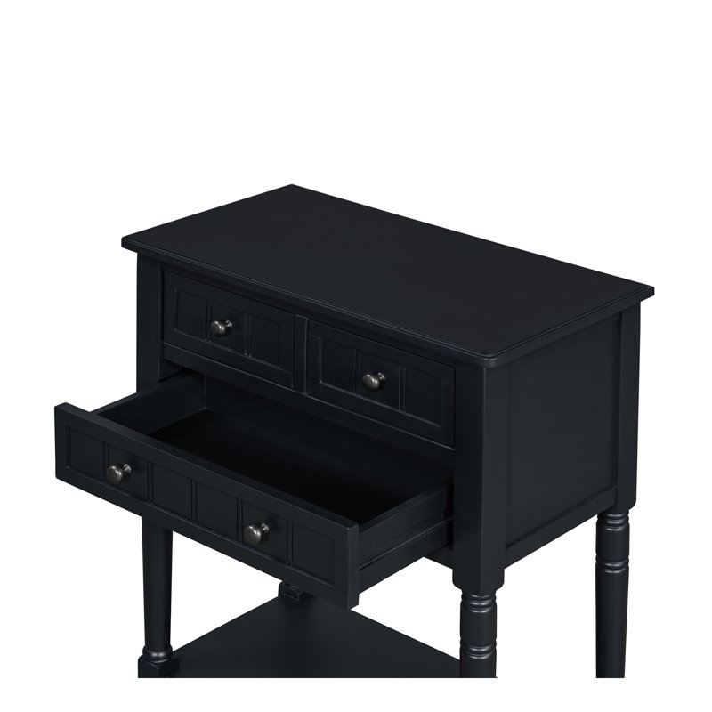 Narrow Console Table, Slim Sofa Table With Three Storage Drawers And Bottom Shelf (Black), Black