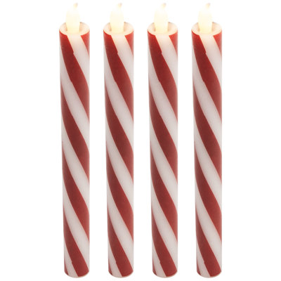 Flickering Candy Cane Striped Flameless Tapered Christmas Candles - 9.5" - Red And White - Set Of 4