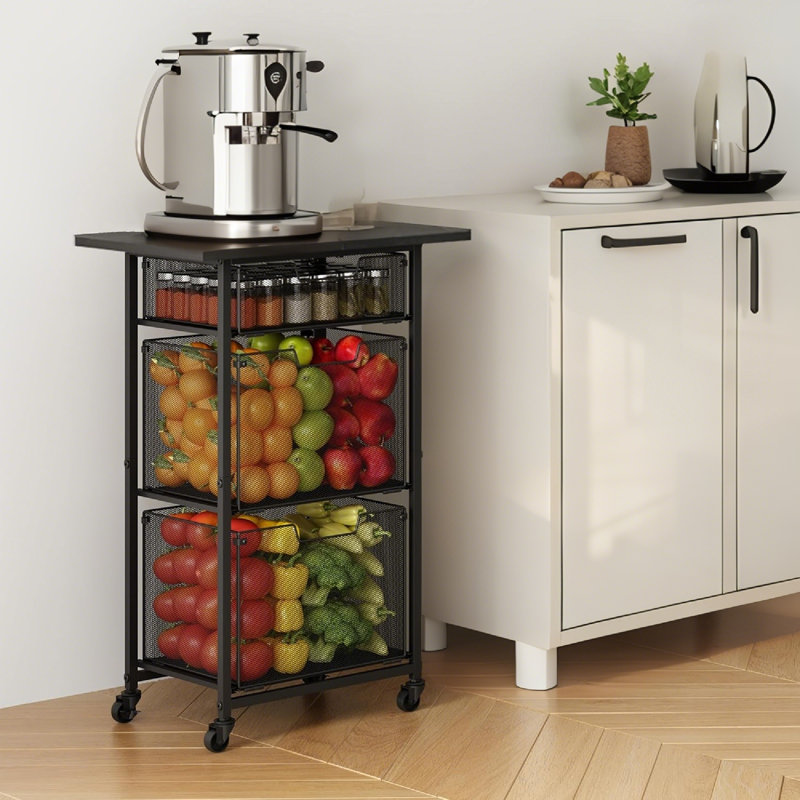 Rolling Kitchen Microwave Cart With Spacious Drawers For Small Kitchen Organization (Effortless Style & Smart Storage)