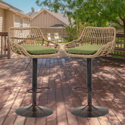 Schipper Outdoor 33.5'' Extra Tall Rattan Bar Stool with Linen Cushion