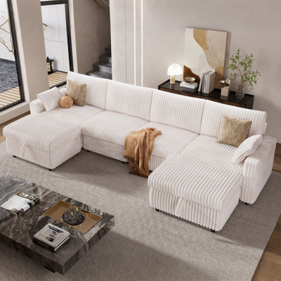 4 Seat Modular Sectional Sofa, Corduroy Couch With 2 Storage Ottoman, Oversized Seat Cushion, Modular Design For Flexible Combinations, No-Tool Assemb by Mercer41