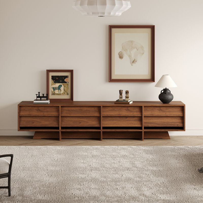 78.7" Modern Walnut TV Console, Large-Capacity Floor TV Stand with 8 Storage Drawers, Contemporary Media Cabinet for Living Room Organization