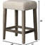 Table de salle à manger rustique 3 pièces: table en bois massif avec prise électrique, 2 tabourets rembourrés beiges pour un espace intime, mélange de lin, style transitionnel