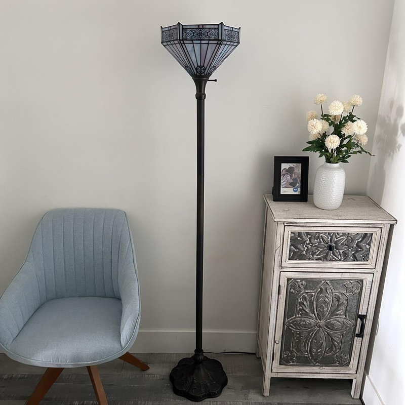 Tiffany Torch Floor Lamp Sky Color Stained Glass Hexagon Mission