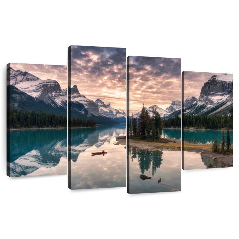 Alvord faisant du canot sur le lac Maligne, H 22 po x l 36 po