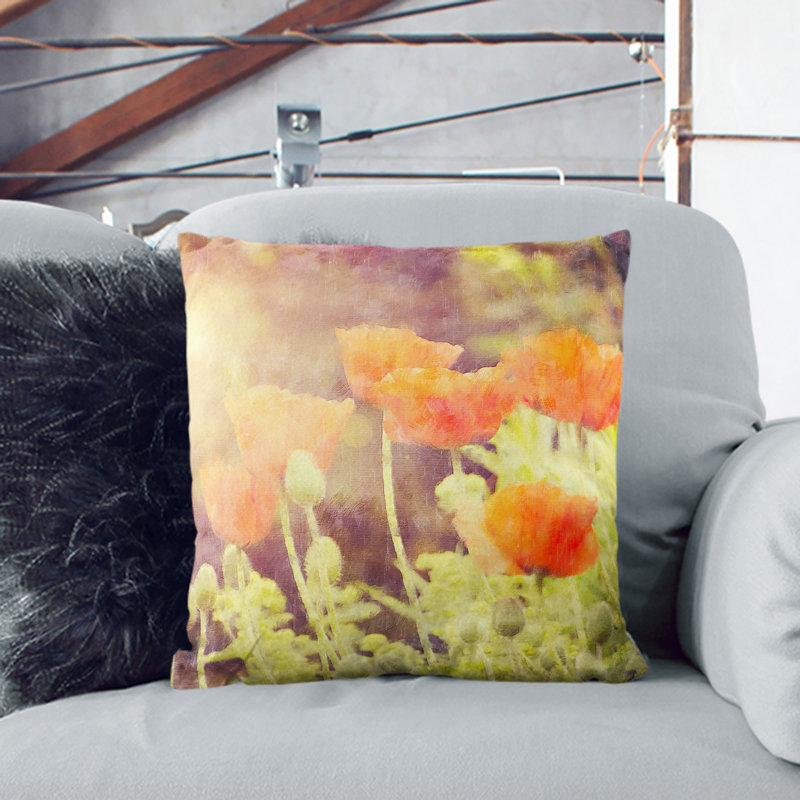 Field Of Poppies Vol.6 Painting Floral Square Throw Cushion, 40cm H x 40cm W x 15cm D, Black
