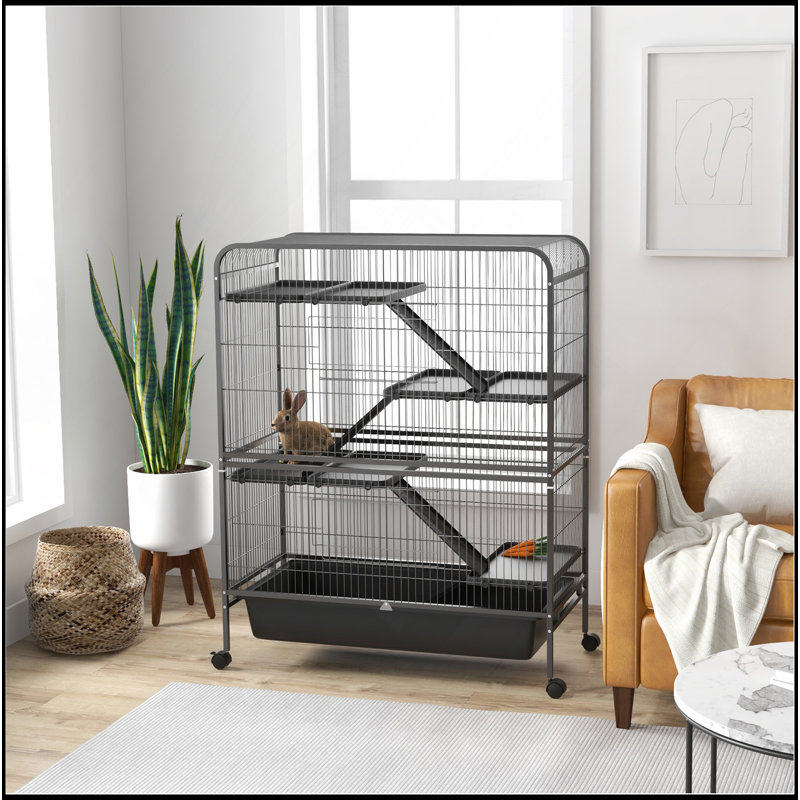 Cage pour petits animaux 53,5 po, cage de furet ou de lapin en métal à 5 niveaux avec roues, cage Chinchilla avec plateau amovible, 2 portes avant, rampes, gris
