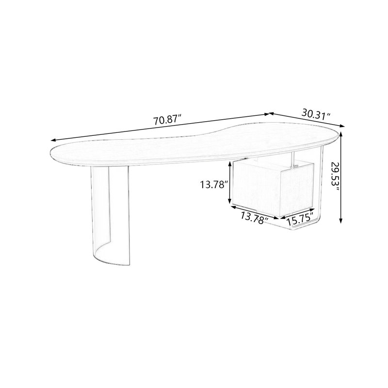 Nut-brown+Black+Clear Curved Solid Wood+Iron+Acrylic desks, 29.53" H x 70.87" W x 30.31" D