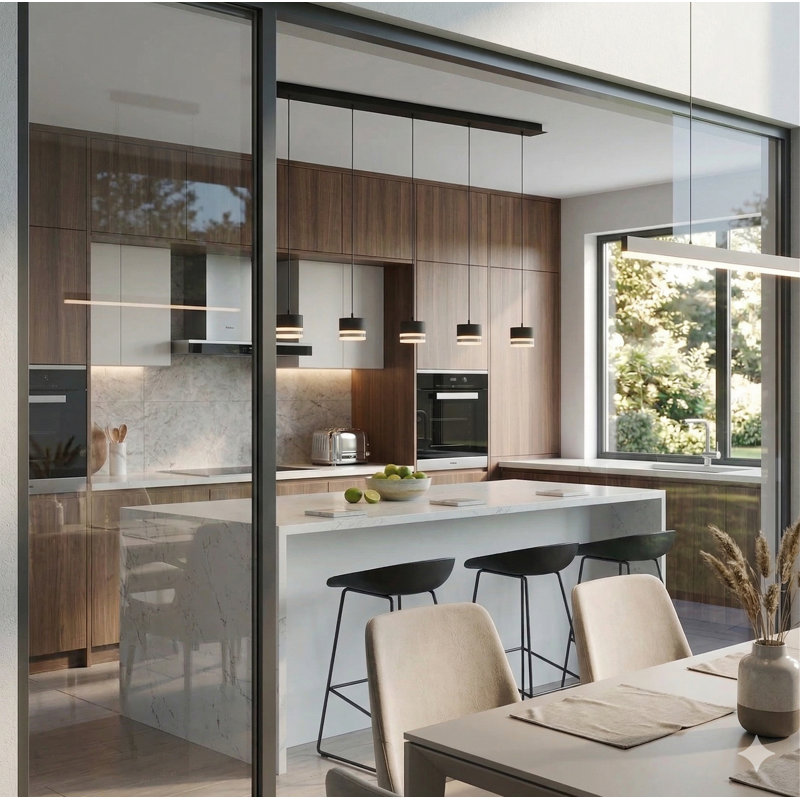 Luminaire suspendu linéaire à DEL de 5 lumières pour îlot de cuisine Barnsdall, Noir mat