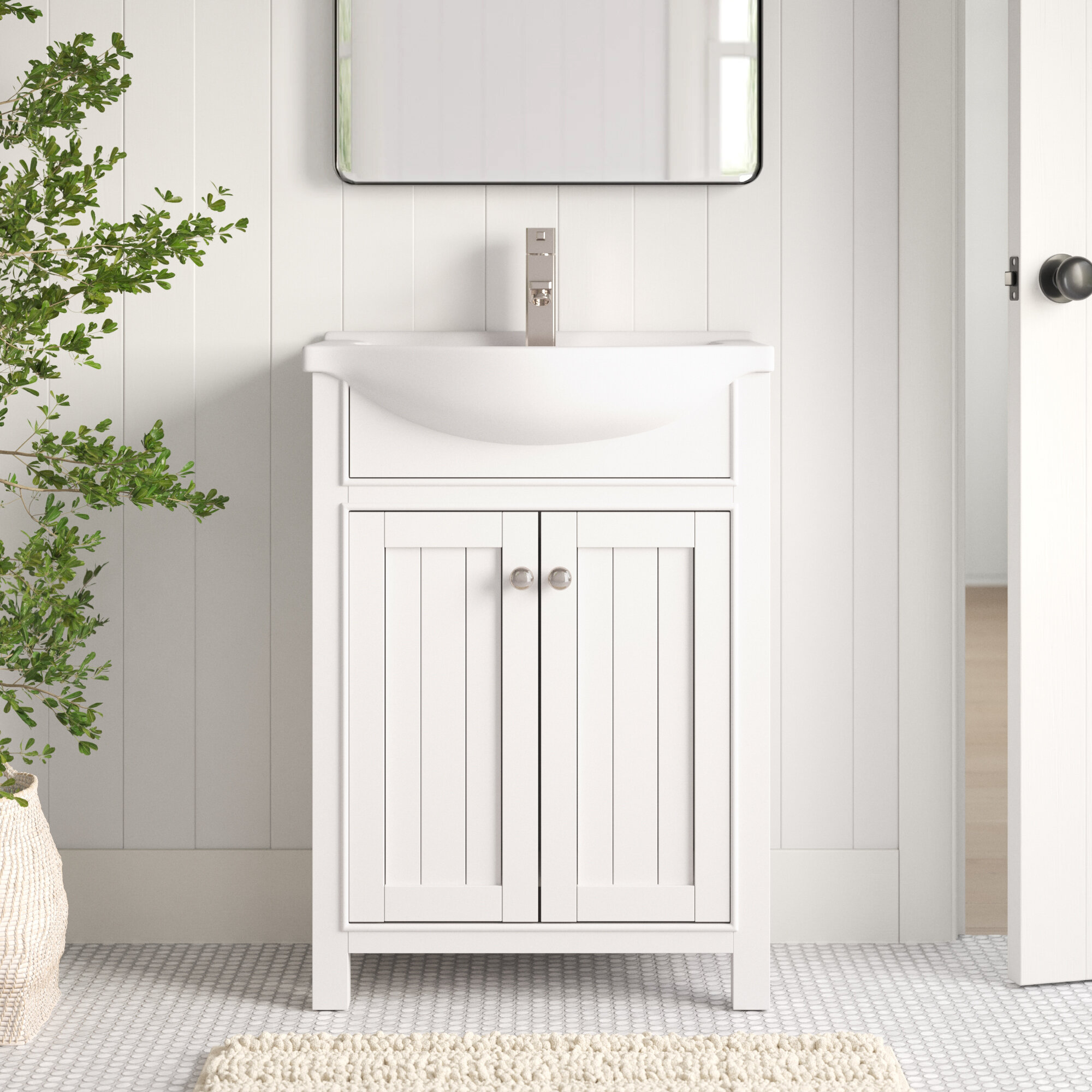 24 Modern Stylish Bathroom Vanity with Porcelain Sink and Open Shelves,White - ModernLuxe