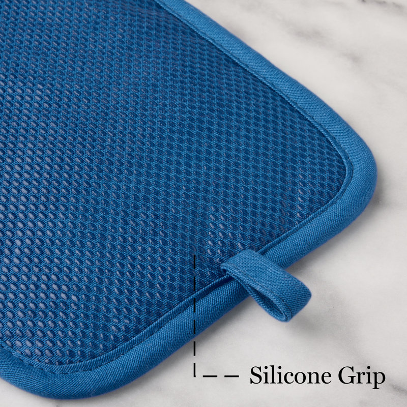 Navy Blue Silicone and Cotton Medallion Pot Holder Set