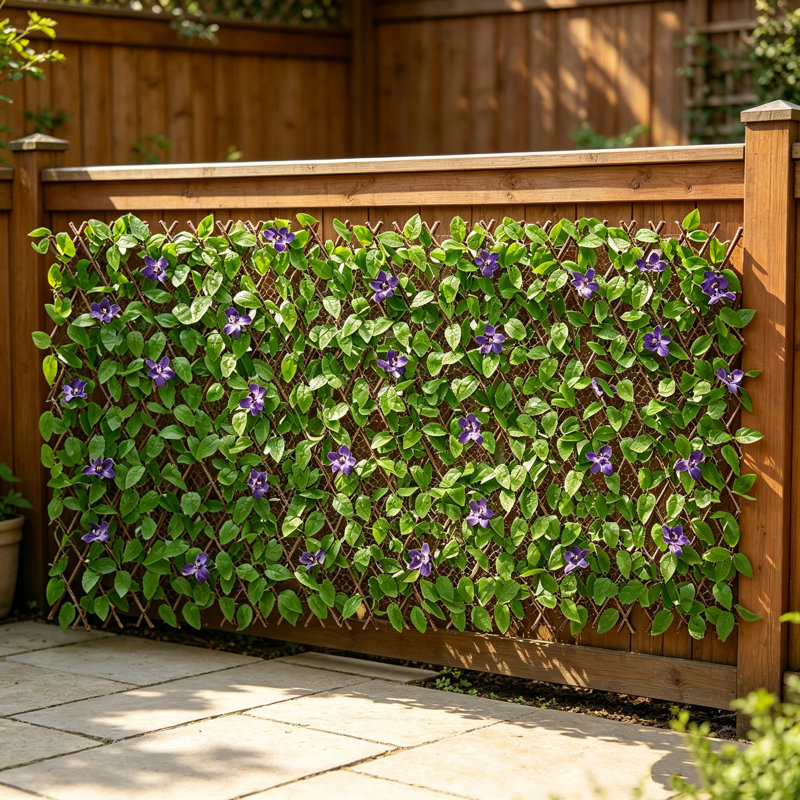 Écran d'intimité 25,5 x 122 po, mur de plante artificielle de clôture extensible, panneau de lierre artificiel décoratif avec 50 attaches à fermeture éclair, haies de fond de verdure artificielle pour terrasse de balcon