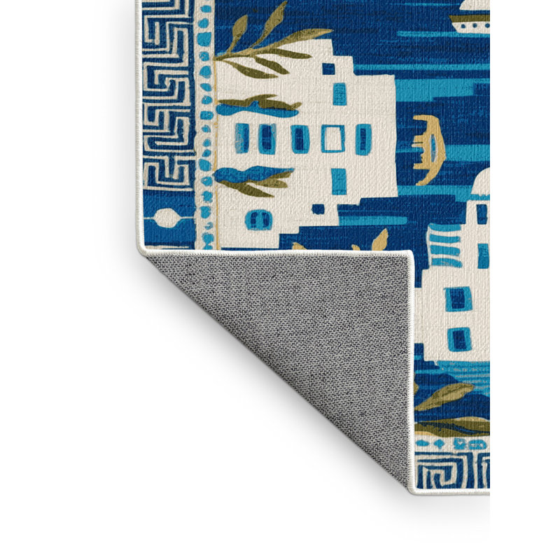  Tapis nautique lavable à motif d'îles grecques, Rond 5 pi