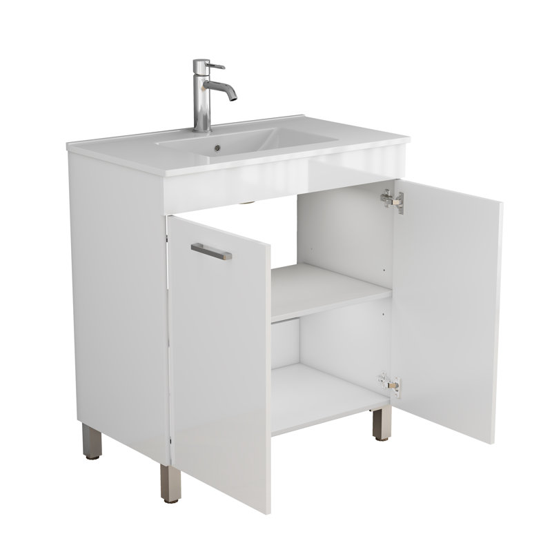 Vaughn 32-Inch Modern Vanity With Ceramic Basin And Adjustable Shelving