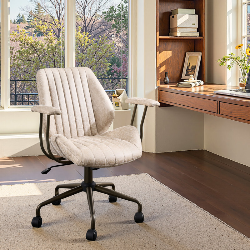 Ergonomic Swivel Task Chair With Adjustable Gas Lift, Beige