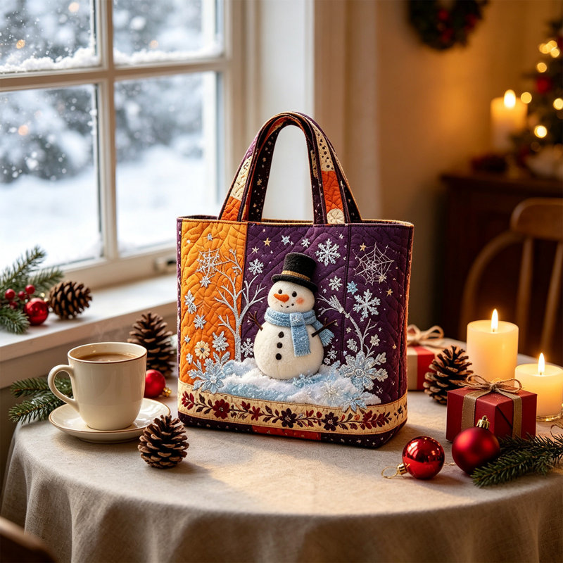 Sac fourre-tout imprimé de Noël, sac à bandoulière décoré pour les fêtes, White