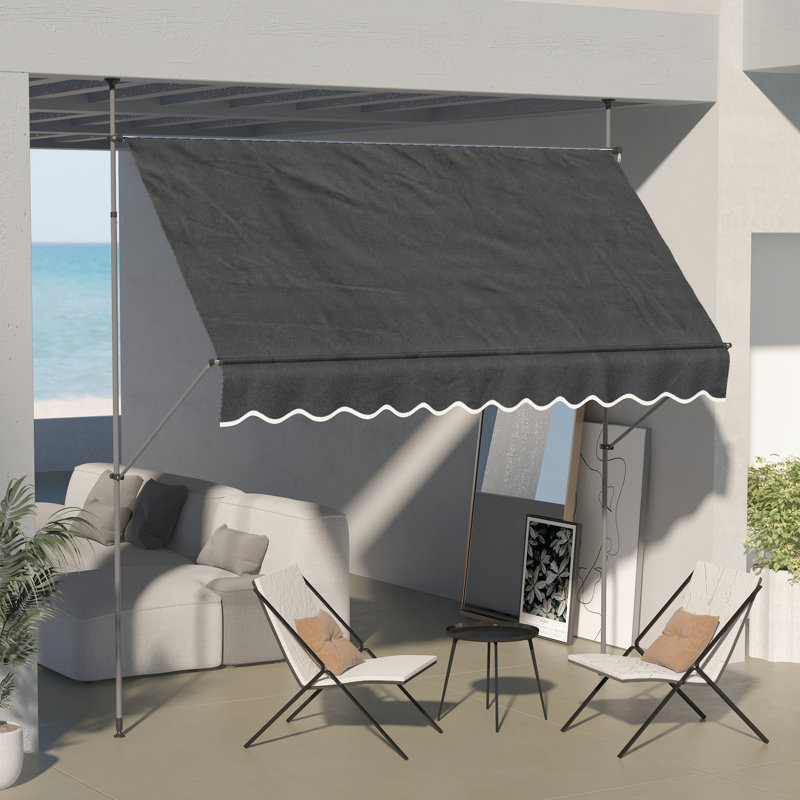 118" Deck Awning With Adjustable Legs And Protected Cover, For Porch, Window, Door, Black Retractable Sun Shade Awning, Protection Legs,