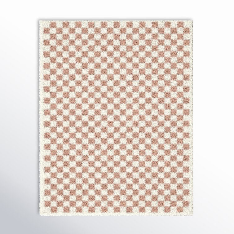 Walker Checkered Pink/Cream Shag Area Rug