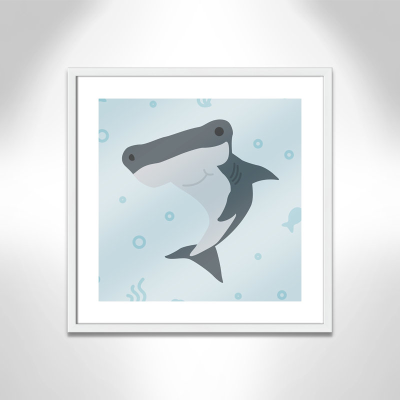 Impression sur papier Happy Hammerhead, H 22,5 po x l 22,5 po x P 1,18 po, Encadré de boîte argent