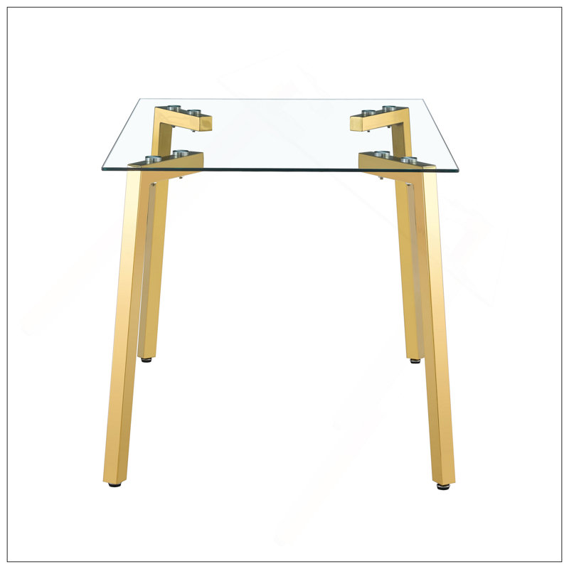 Table de salle à manger rectangulaire moderne en verre de 130 x 80 x 75 cm, avec pieds trempés et dorés transparents, convenant parfaitement aux petits espaces. Table de salle à manger de 130 x 80 x 75 cm