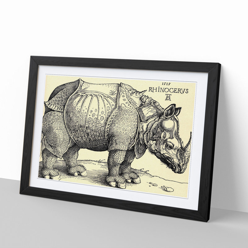 Rhinoceros by Albrecht Durer - Picture Frame Painting, 27cm H x 36cm W x 2cm D, Black Framed