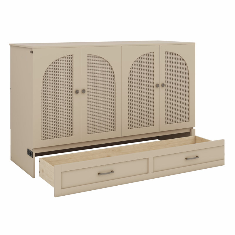 Murphy Bed With Large Drawers, Gold, Full