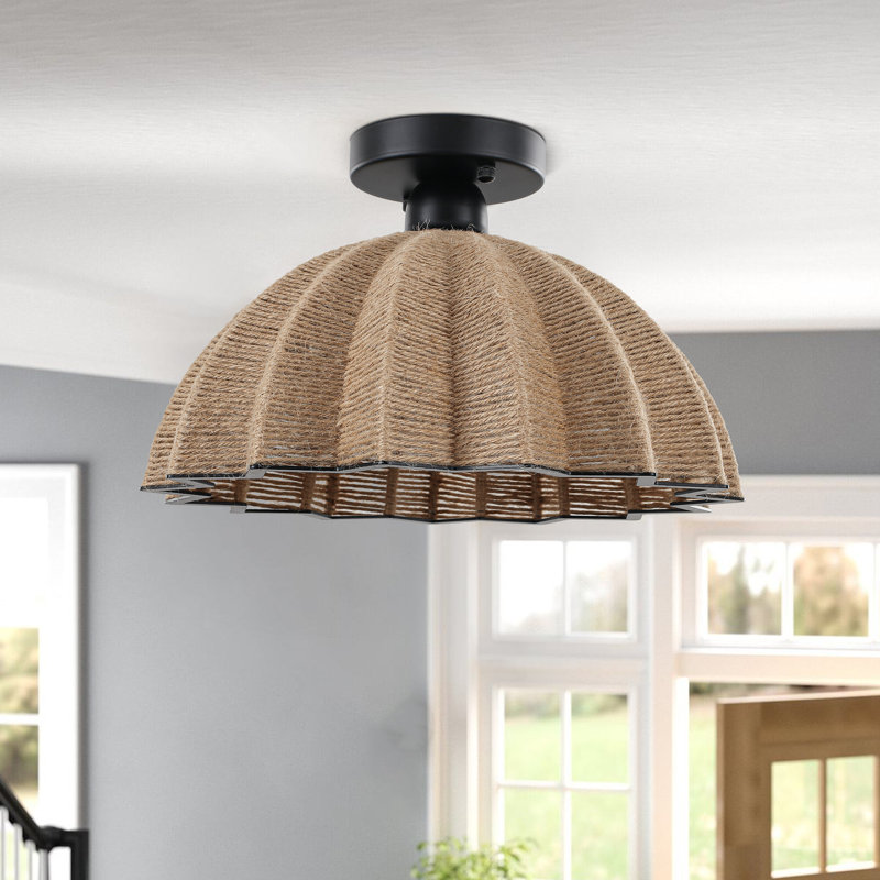 Plafonnier semi-encastré 1 lumière Boho Rattan
