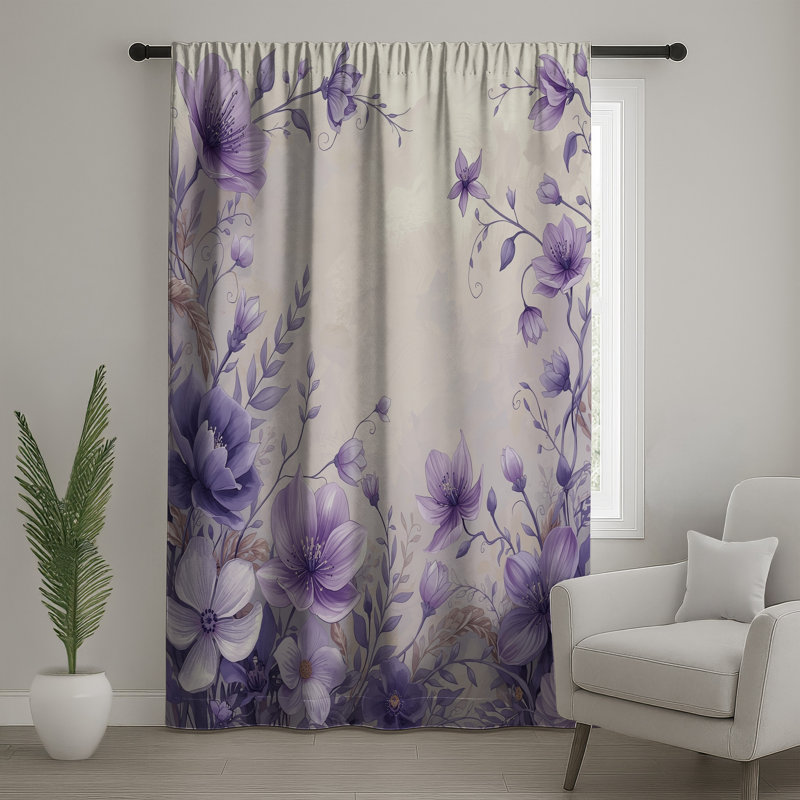 Rideaux à motif floral mauve, voilages et voilages à motif floral - 1 panneau, 50 po x 80 po - 1 panneau, Transparent