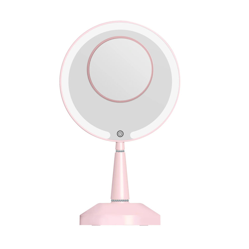 Bijou 2.0 LED Handheld Mirror With Bejewelled Rhinestone On Handle, 5X Magnified Round Shape LED Lighted Makeup Mirror With Soft Touch Sensor, Adjustable Brightness Vanity Mirror