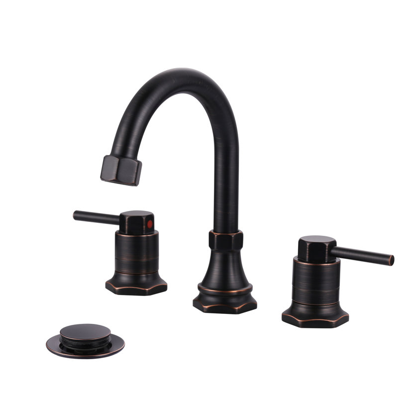 8 In. Widespread Double Handle High Arc Bathroom Faucet With Drain Kit Included In Oil Rubbed Bronze, Oil Rubbed Bronze