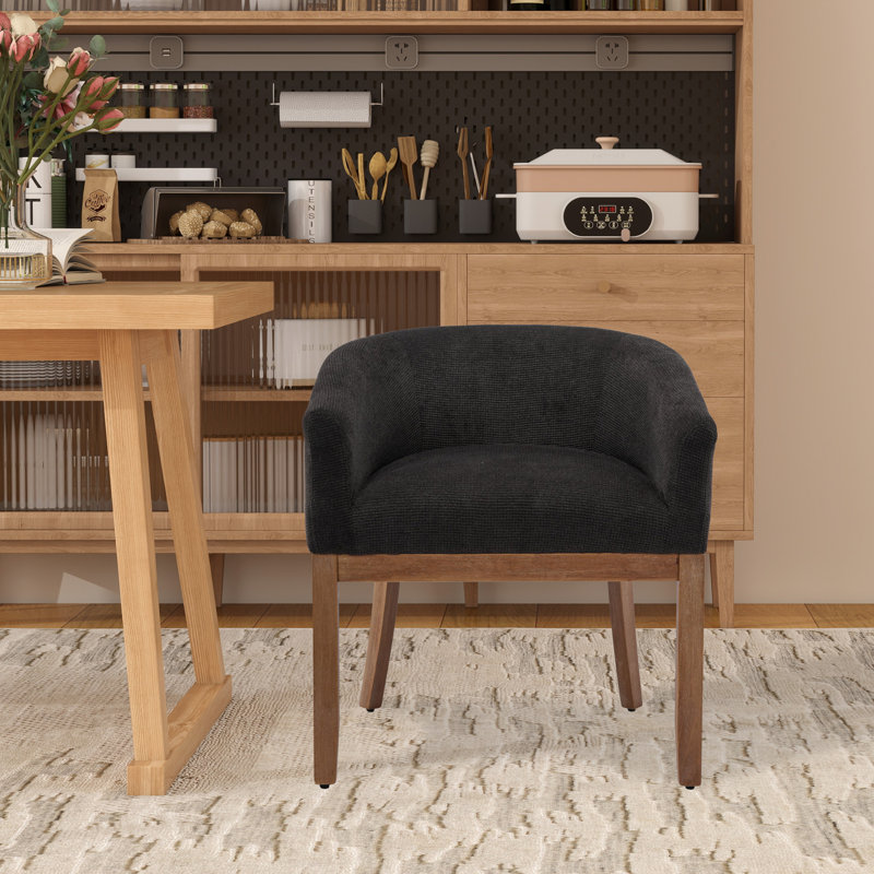 Chaise rembourrée de style Mid-Century pour la cuisine et la salle à manger avec accoudoirs, Noir