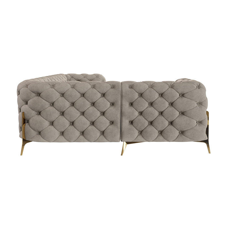 L-shape Corner Chesterfield Sofa  with Gold Metal Legs, Dark Cream, Right Hand Facing