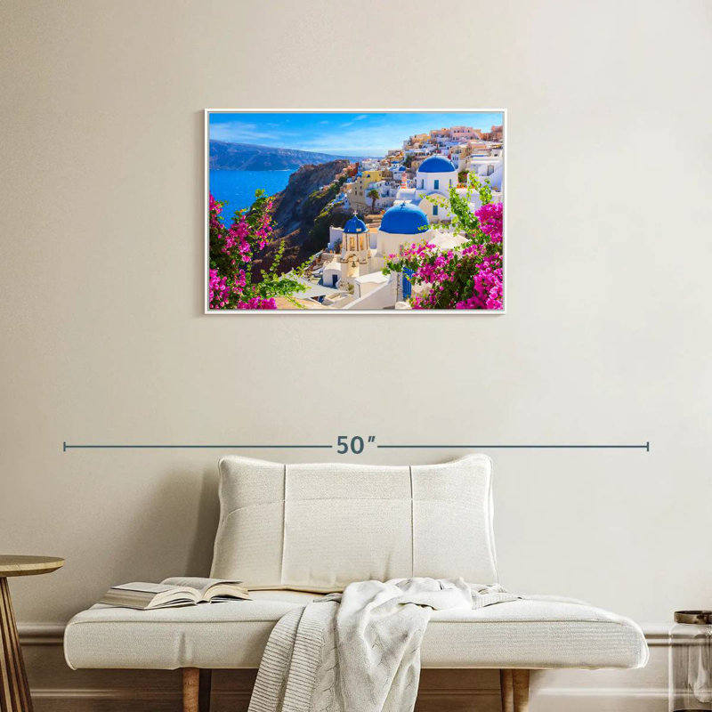 Perspectives d'Oia, Cadre flottant blanc, 31 po x 21 po