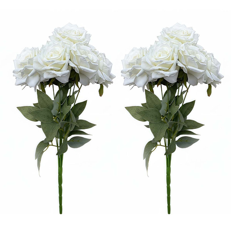 2 paquets de roses artificielles, Blanc