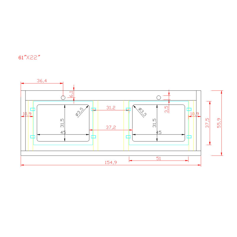 Ensemble de meuble-lavabo double 61 po Peden, Quartz Carrare