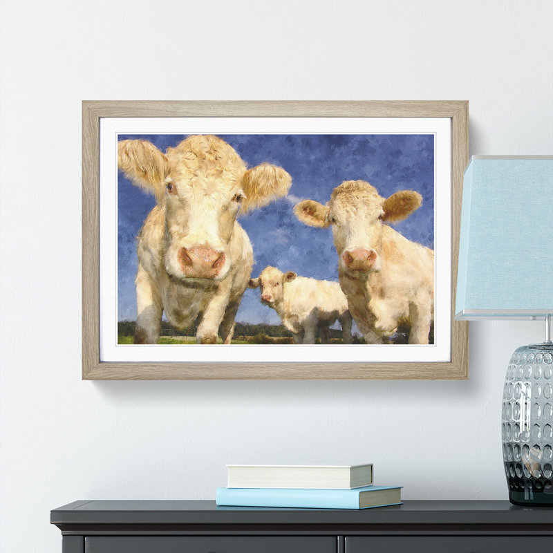 Three Dairy Cows - Picture Frame Graphic Art Print, 24cm H x 33cm W x 2cm D, Oak Framed
