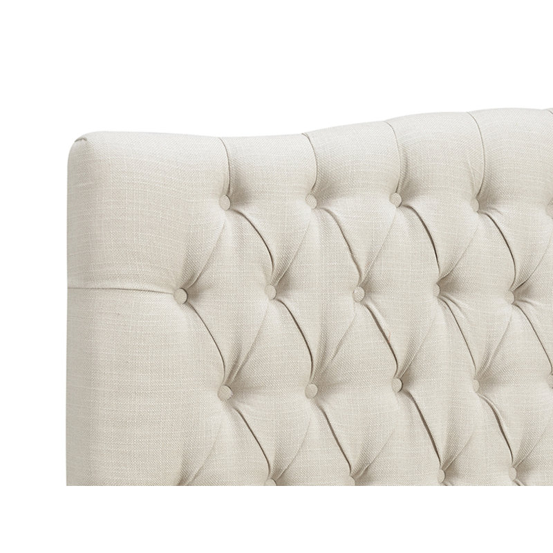 Cream Tufted Upholstered Queen Headboard with Wood Frame