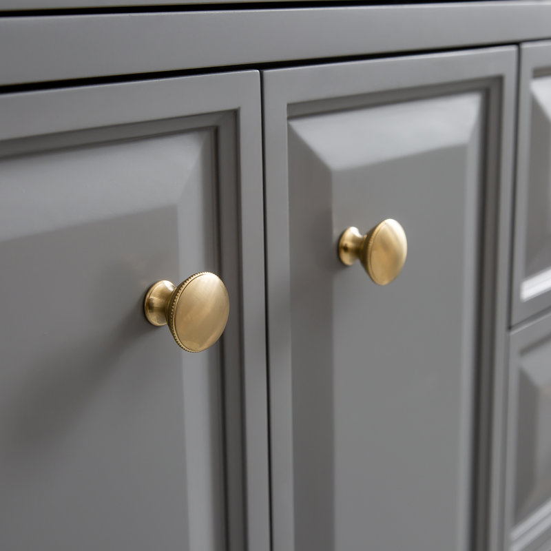 Bruning 60'' Double Bathroom Vanity with Engineered Marble Top, Cashmere Gray, Satin Brass
