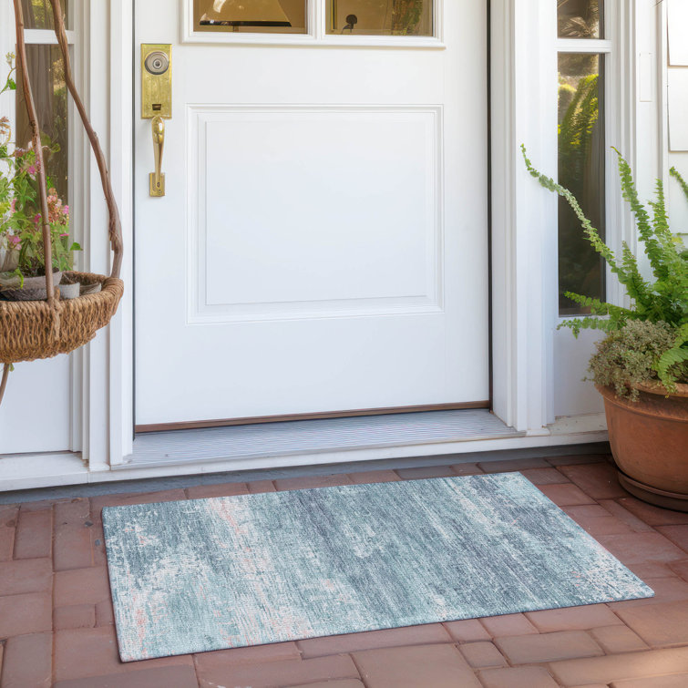 Machine Washable Indoor/Outdoor Xhevrie Teal Rug