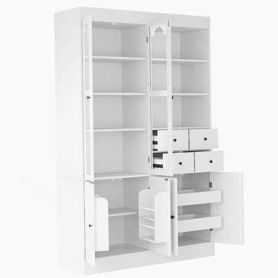 Armoire décorative, buffet autoportant, garde-manger avec tiroirs, tablettes et plateaux coulissants