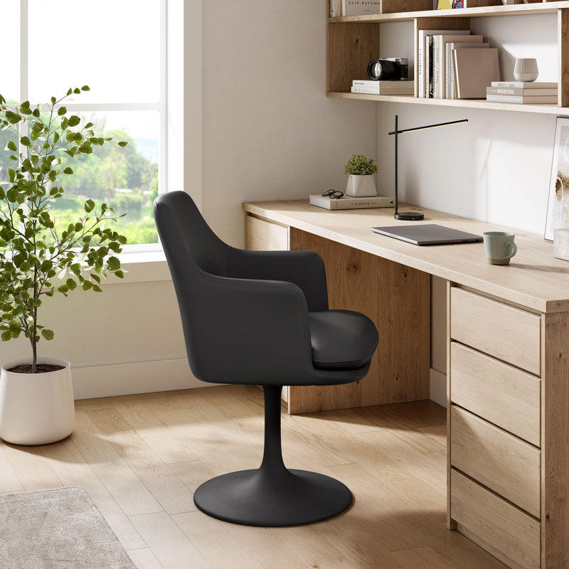Lippa Vegan Leather Swivel Dining Armchair, Black, Black