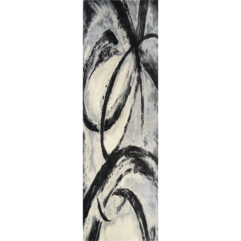 Damian Black/Grey Rug, Runner 2'2" x 6'